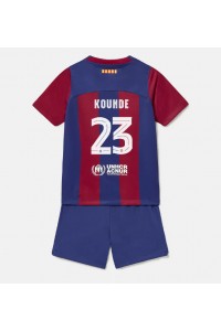 Barcelona Jules Kounde #23 Jalkapallovaatteet Lasten Kotipeliasu 2023-24 Lyhythihainen (+ Lyhyet housut)